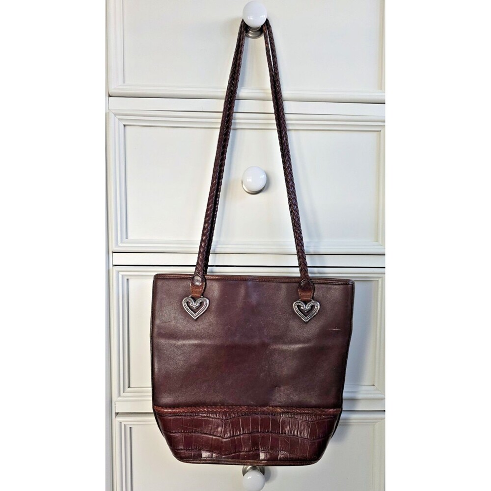 Brighton Leather Brown Handbag Purse Handbag Croc Embossed 11.5"x11"x3.5"